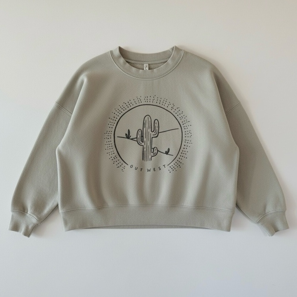 Rylee + Cru Out West Cactus Graphic Sweatshirt Kids Size 4-5 Sage Green Neutral